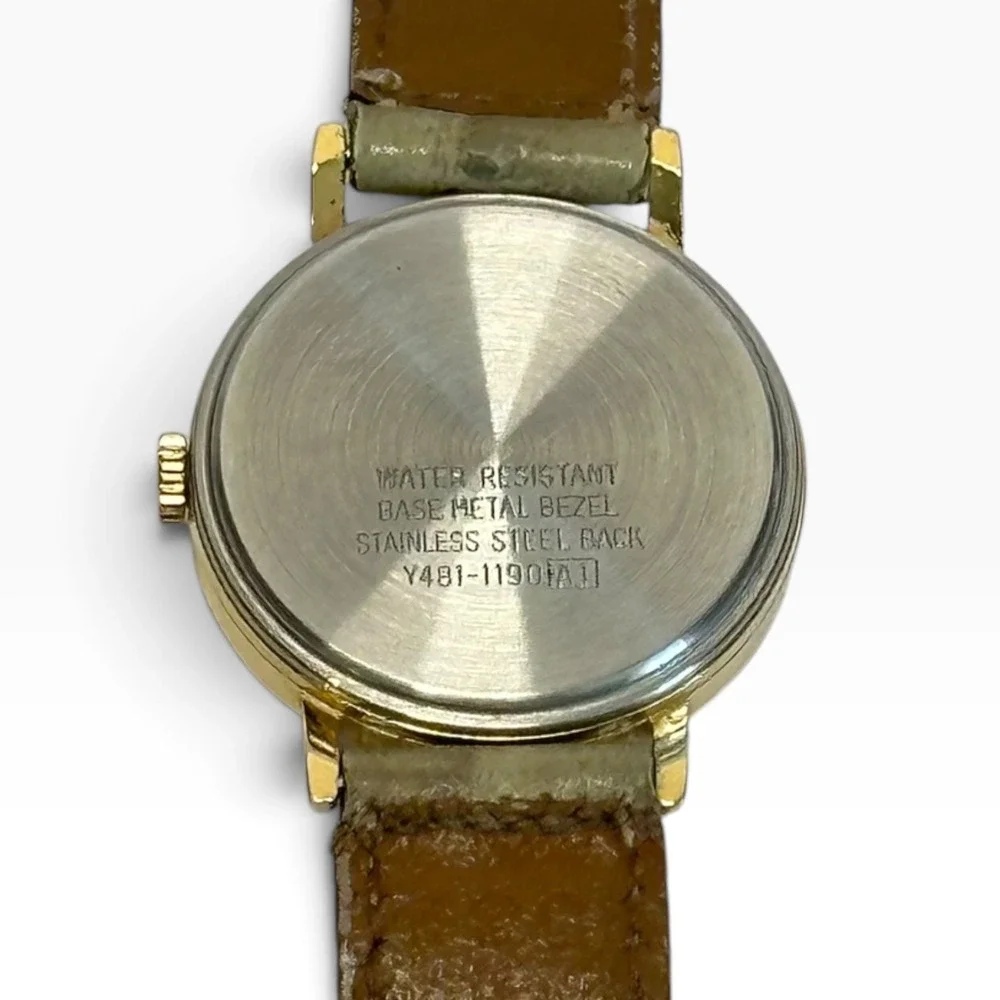 Lorus Mickey Mouse Watch Gold Tone Y481-1190 Beige Leather Works!